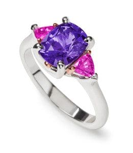 Lyric ring with purple and pink sapphires in platinum
