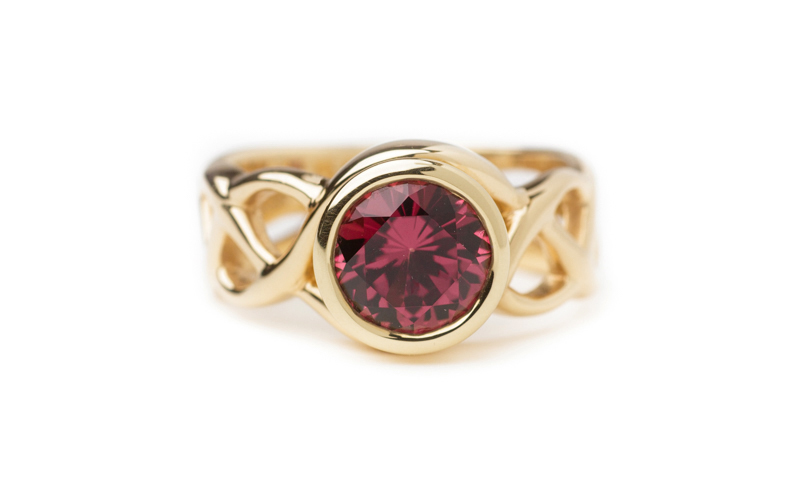 Red Spinel Freeform ring in yellow