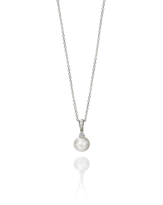 pearl drop necklace with diamond in white gold