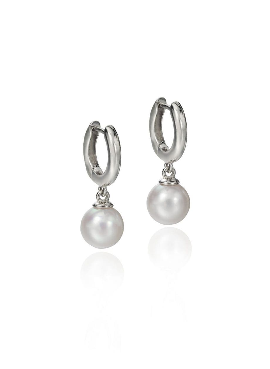 pearl drops on white gold hoop