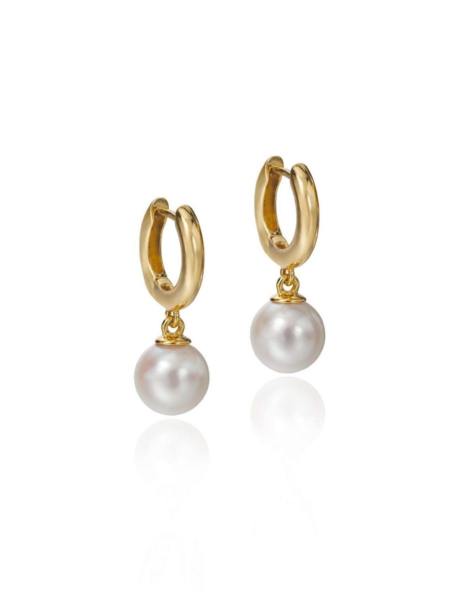 pearl drops on gold hoops