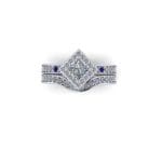 Custom Diamond engagement ring with Sq Halo corner points NESW Curved wedding band render