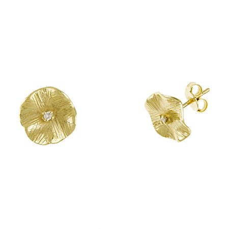 Gold Flower Earrings with Diamond