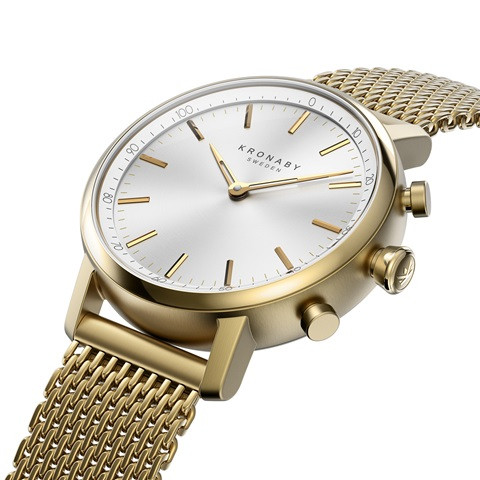 Kronaby Carat #S0716-1: 38MM, White Dial, Gold Mesh Bracelet #280030 smartwatch watch side
