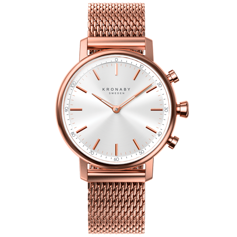 Kronaby Carat S1400-1: 38MM, White Dial, Rose Mesh Bracelet #280028 smartwatch watch front