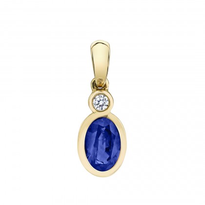 Oval Bezel pendant with Sapphire and diamond in yellow
