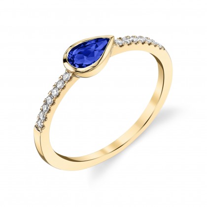 Petite Pear shape blue sapphire and diamond band