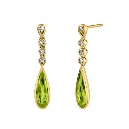 14Kt Yellow Gold Peridot Pear Bezel Dangle Earrings