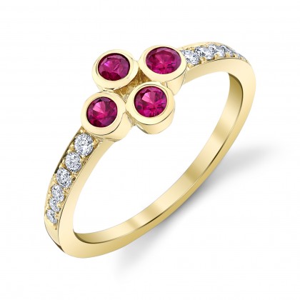 Ruby cluster with diamond band