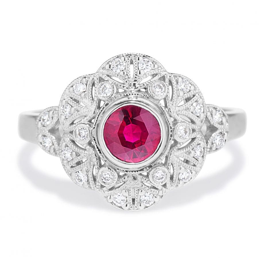 vintage style ruby and diamond ring