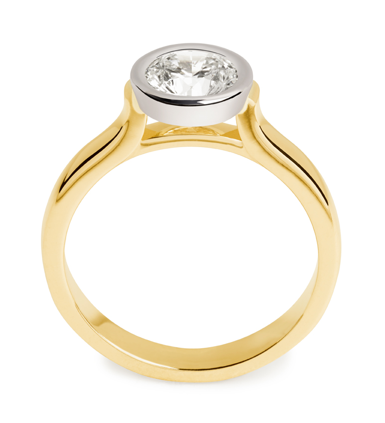 Floating Diamond Ring two tone yellow and white