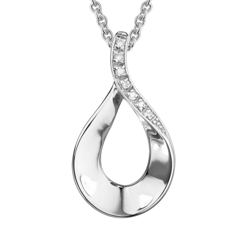 Sterling Silver pendant necklace with diamonds Open Teardrop on a cable chain 265664