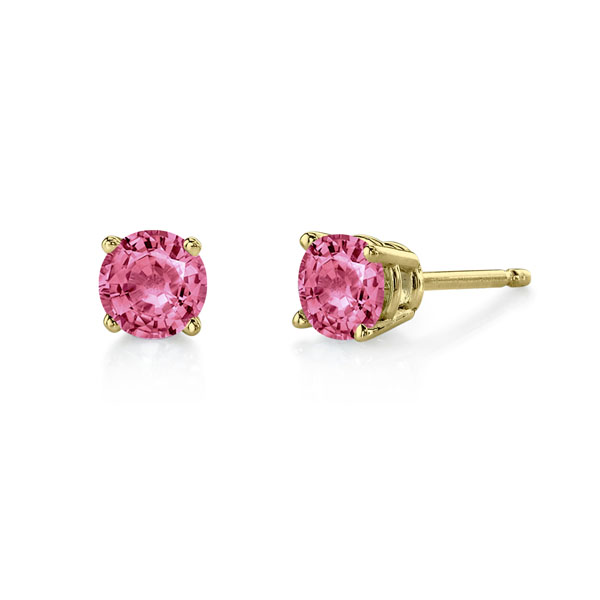 Pink tourmaline 5.5mm round stud earrings 14k yellow gold