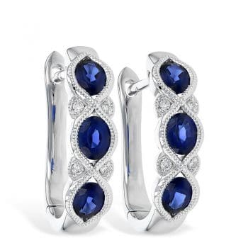 Sapphire earrings huggie hoops 14k white gold 393668 e2077