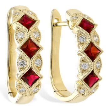 Ruby hoops with diamonds in 14k yellow gold 393667 e2087