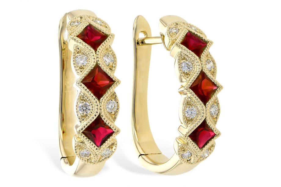 Ruby hoops with diamonds in 14k yellow gold 393667 e2087