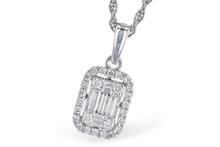 Diamond Pendant necklace illusion style 14k white gold