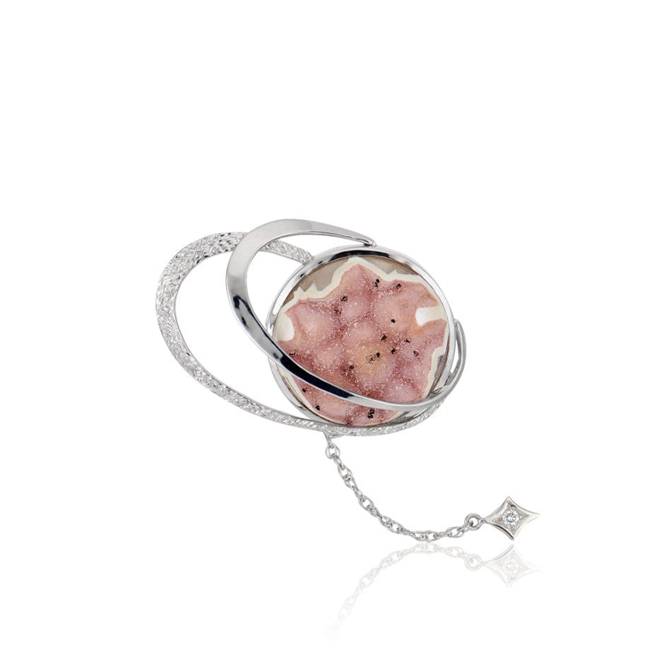 druzy quartz and diamond cosmic pendant