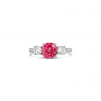 Salmon Spinel and Diamond Ring