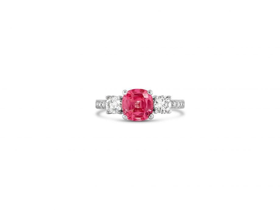 Salmon Spinel and Diamond Ring
