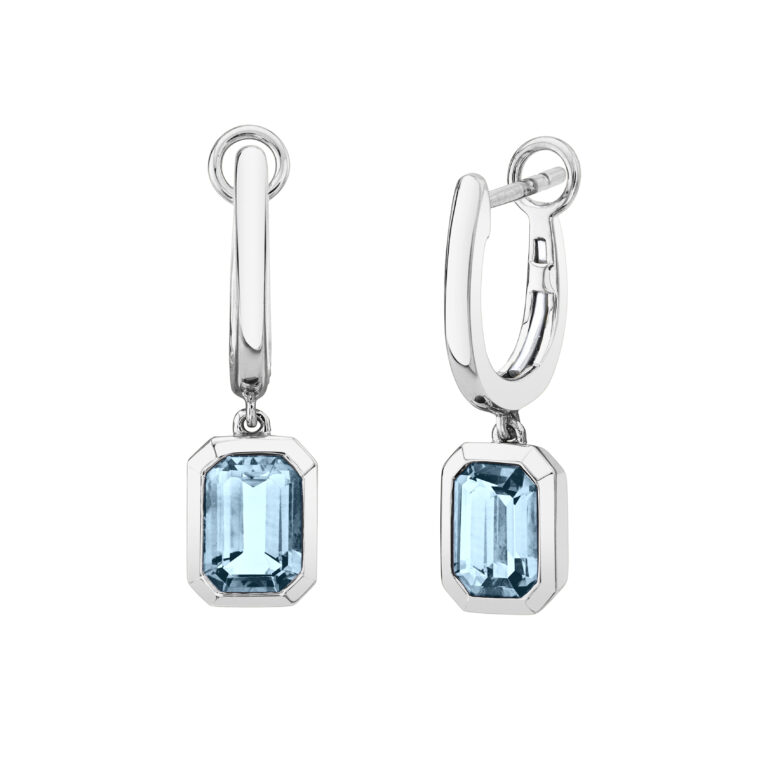 Unique Baguette Blue Aquamarine Earrings Jewelry Gift 14K White Gold Plated 
