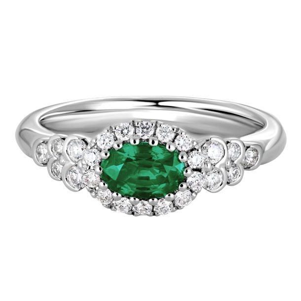 GR883LDW28EM - 120701 - Emerald Ring with Diamond Halo