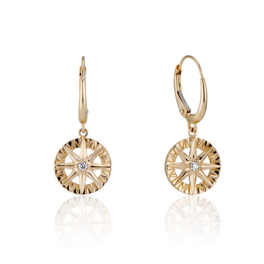 Compass Rose Dangles Earrings with Diamond