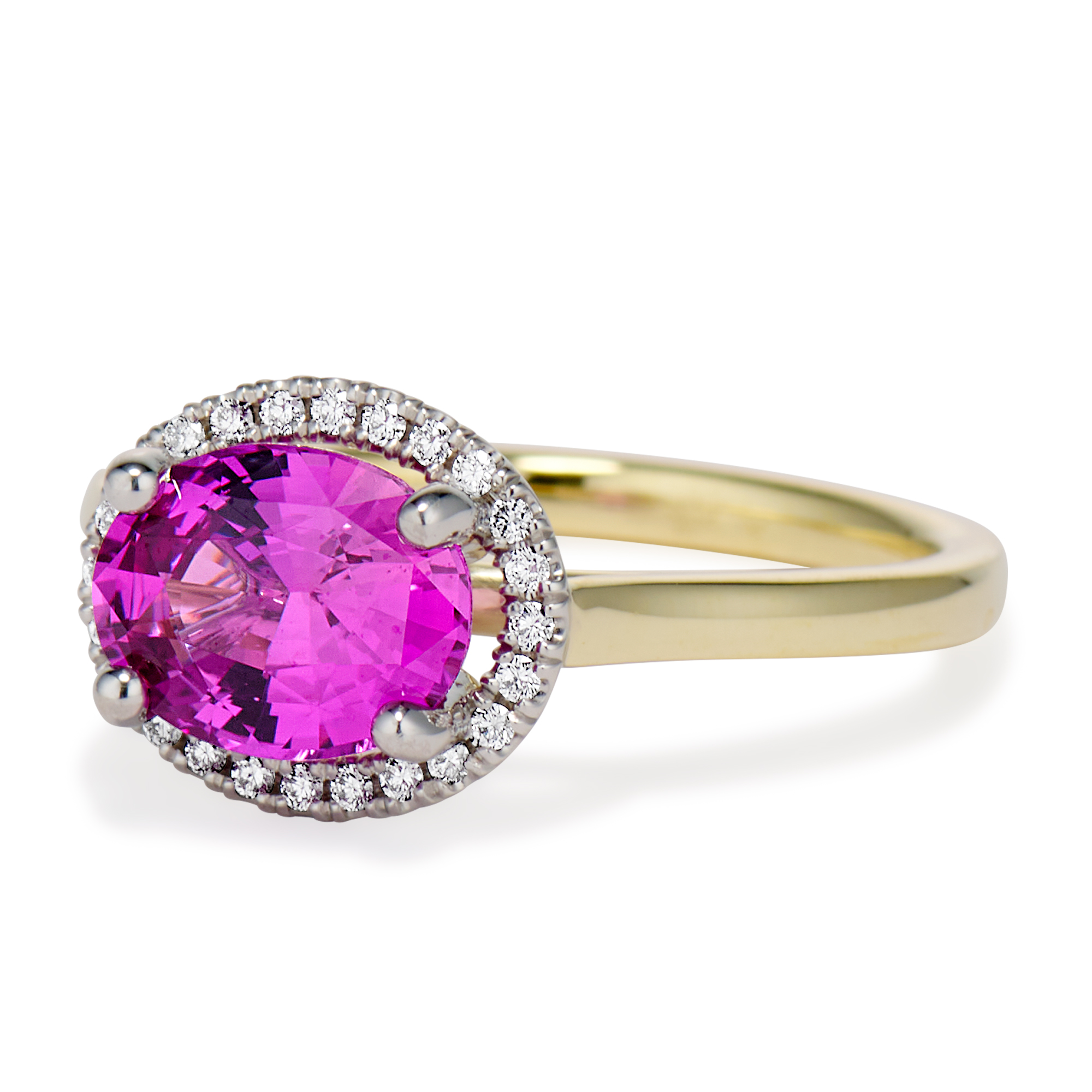 Pink Sapphire Engagement Ring, 2.3 Carat Hot Pink Chatham Sapphire in White  Gold Milgrain Bezel Diamond Halo Engagement Ring - Etsy | Pink sapphire  ring engagement, Pink sapphire engagement, Pink ring