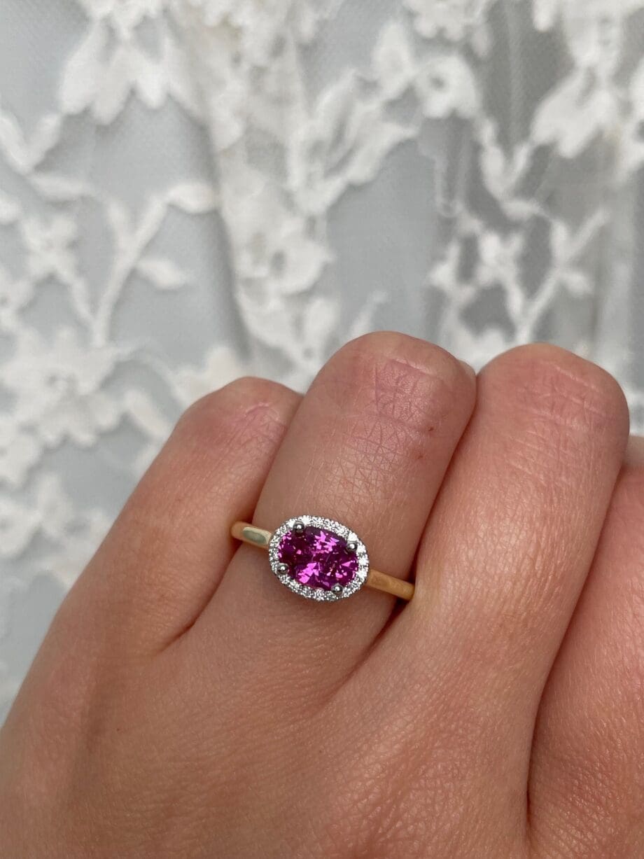 Oval Pink Sapphire Halo Ring