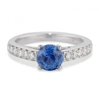120725 Concave Cut Sapphire and Diamond Ring