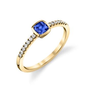 12910M3-RBS Cushion Cut Blue Sapphire and Diamond Ring