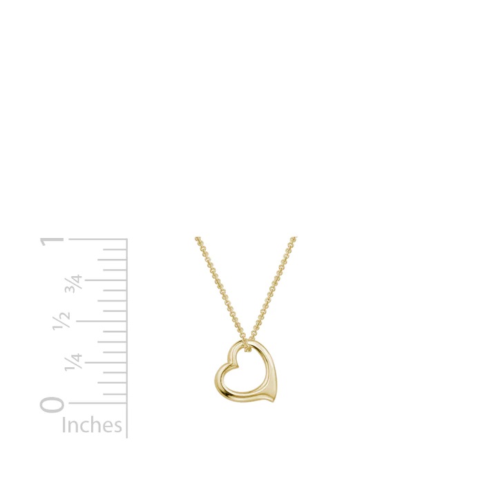 Open Floating Heart Necklace 14k yellow gold with ruler for size comparison