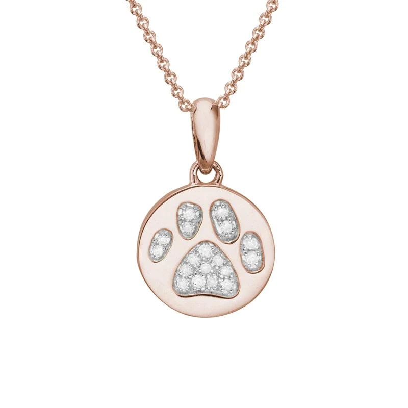 Rose gold and diamond paw print pendant necklace