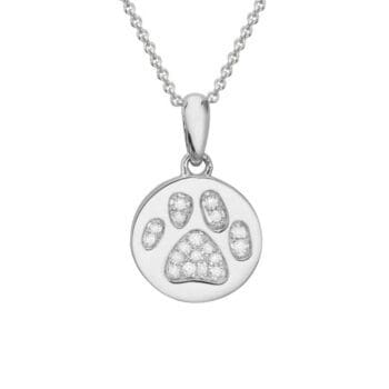 white gold and diamond paw print pendant necklace