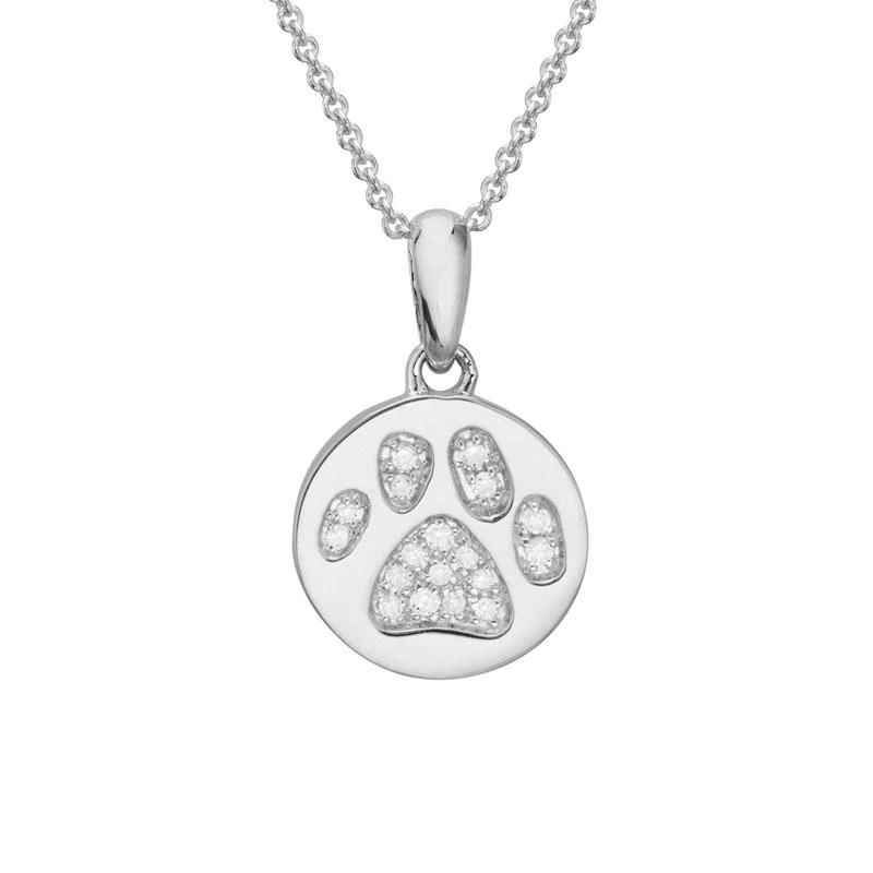 white gold and diamond paw print pendant necklace