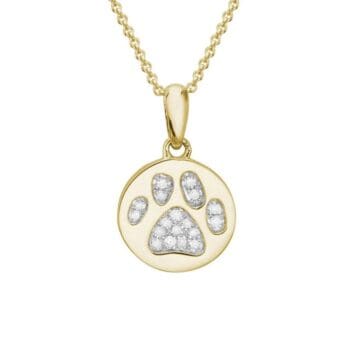 yellow gold and diamond paw print pendant necklace