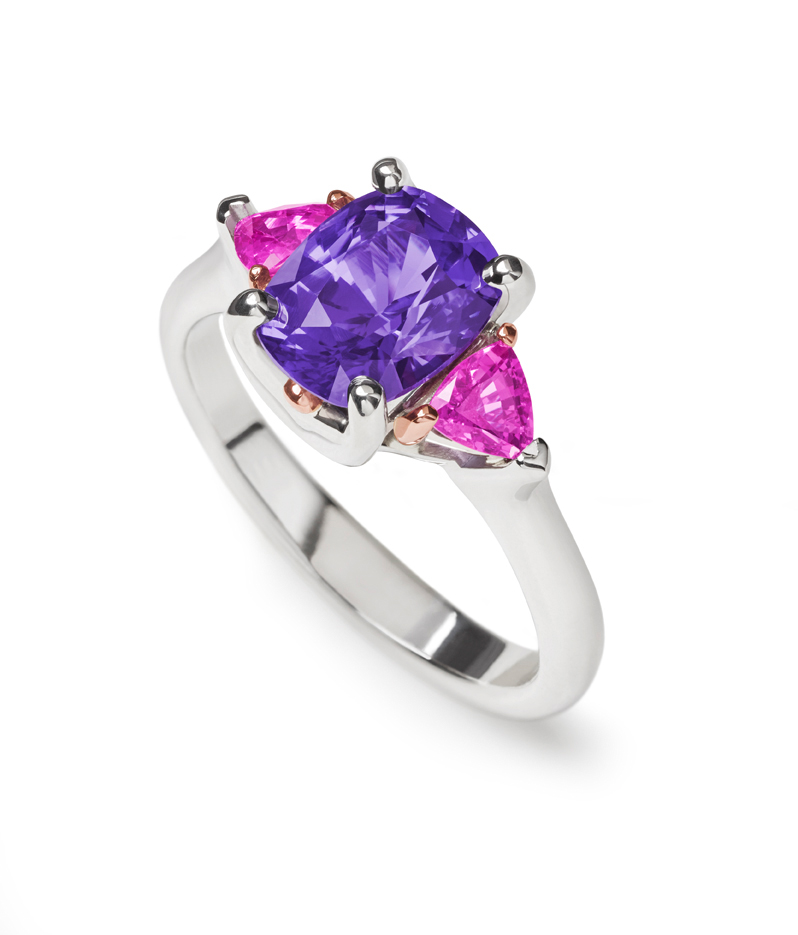 lyric ring Purple sapphire and pink sapphire trills