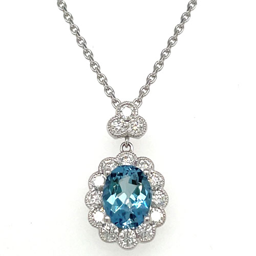 Aquamarine and Diamond Halo necklace