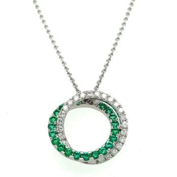 Emerald and Diamond Interlocked Circle Pendant