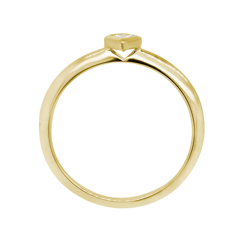 Kite shape diamond ring in 14k yellow gold side view