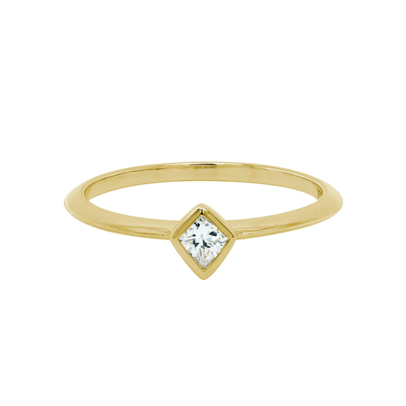 Kite shape diamond ring in 14k yellow gold