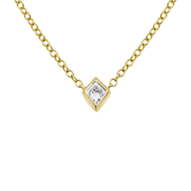 kite shaped diamond bezel necklace 14k yellow gold