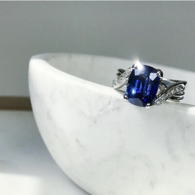 Cushion Cut Sapphire Custom cross over band