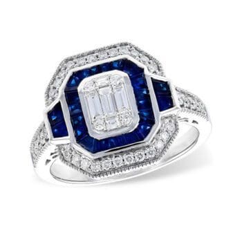 D5862 Antique Style Diamond and Sapphire Ring
