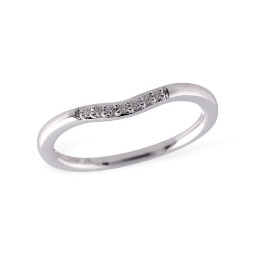 Petite Contoured Band with diamonds in 14k white gold
