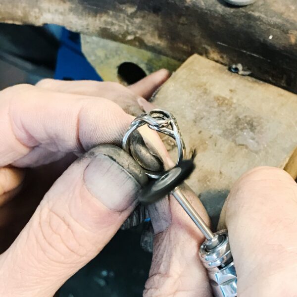 Embrace ring in the making pre polish before setting