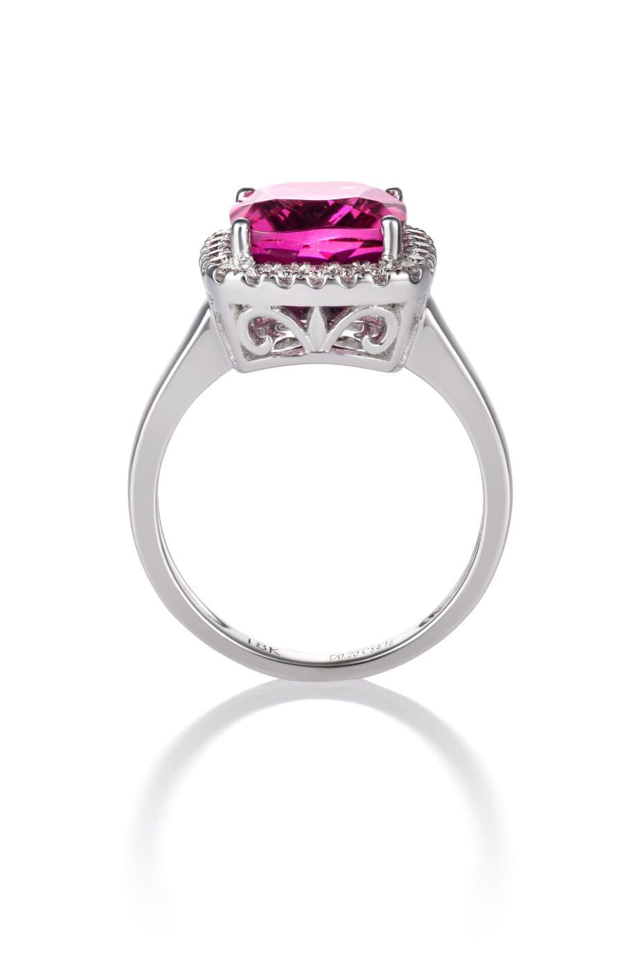 Bright Pink Tourmaline and Diamond Ring WG Tourm Halo Ring
