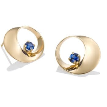 Brown Goldsmiths Mobius Twist Earrings 14k yellow gold with blue Sapphires