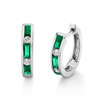 33871-HEM Emerald and Diamond Hoops