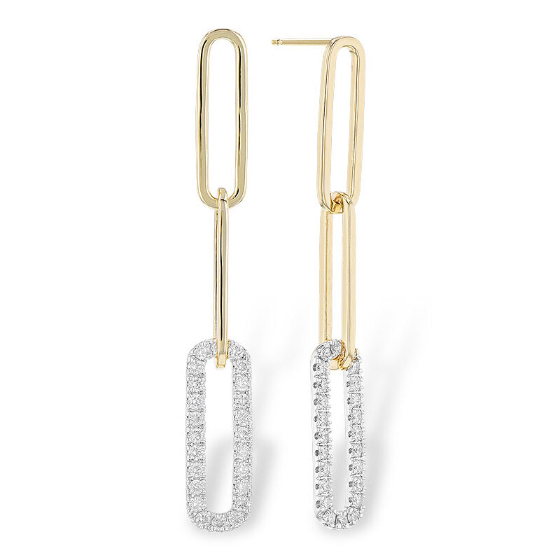 E2135 - Diamond "Paper Clip" drop earrings, yellow with white gold